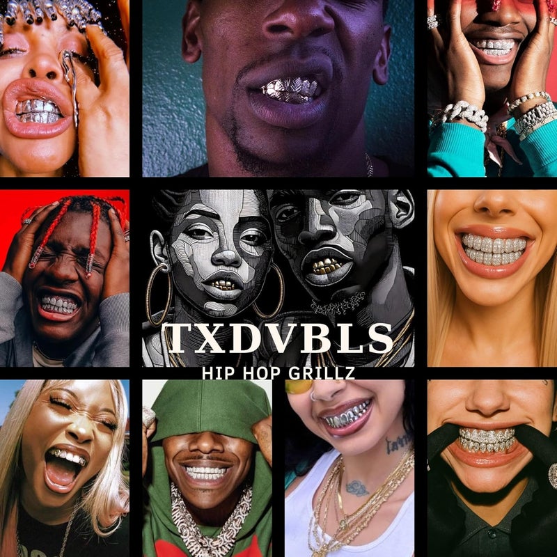 Txdvbls Store جرلز - مجموعة أسنان علوية وسفلية من الذهب والفضة 6/8 أسنان للرجال والنساء، أغطية أسنان مطلية بالذهب عيار 14K لملحقات أزياء عيد الهالوين - Image 4